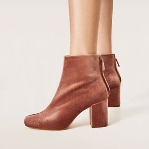 Zara pink velvet ankle booties